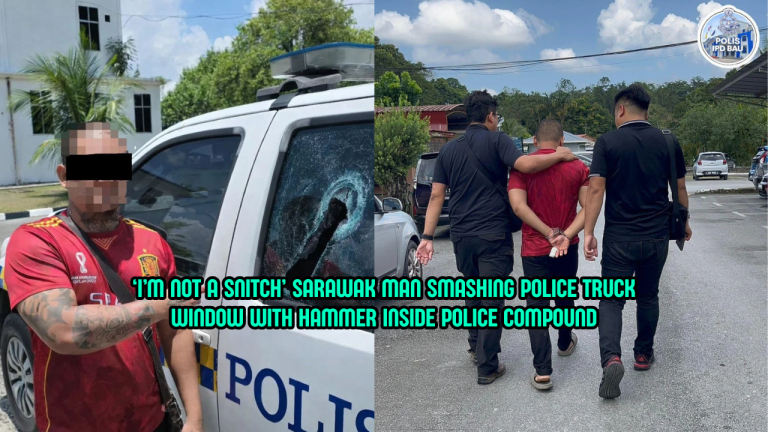 SARAWAK Man Smashes PDRM Truck To Prove He’s Not A Snitch