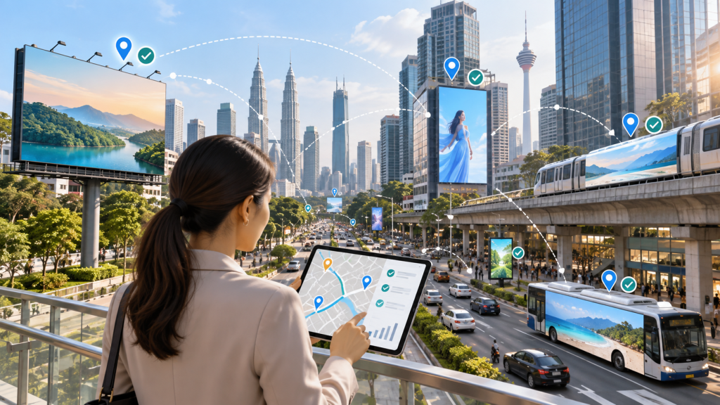 OOH media planning agency in Malaysia comparing billboard, DOOH and transit advertising locations